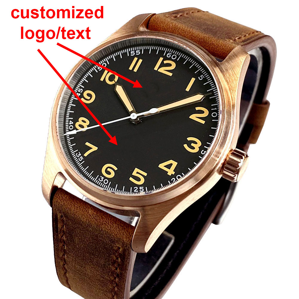 Vintage Watch Crystal - นาฬิกาข้อมือผู้ชายแบบกำหนดเอง ทำจากทองแดงแท้ Cusn8 กันน้ำ 20 บาร์