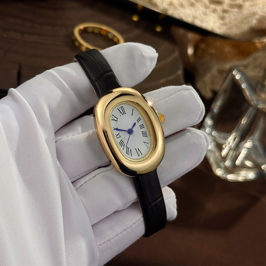 Vintage Watch Crystal - นาฬิกาข้อมือควอตซ์ทรงไข่สำหรับผู้หญิง ดีไซน์หรูหรา สไตล์วินเทจ ขนาดเล็กกะทัดรัด ทันสมัย
