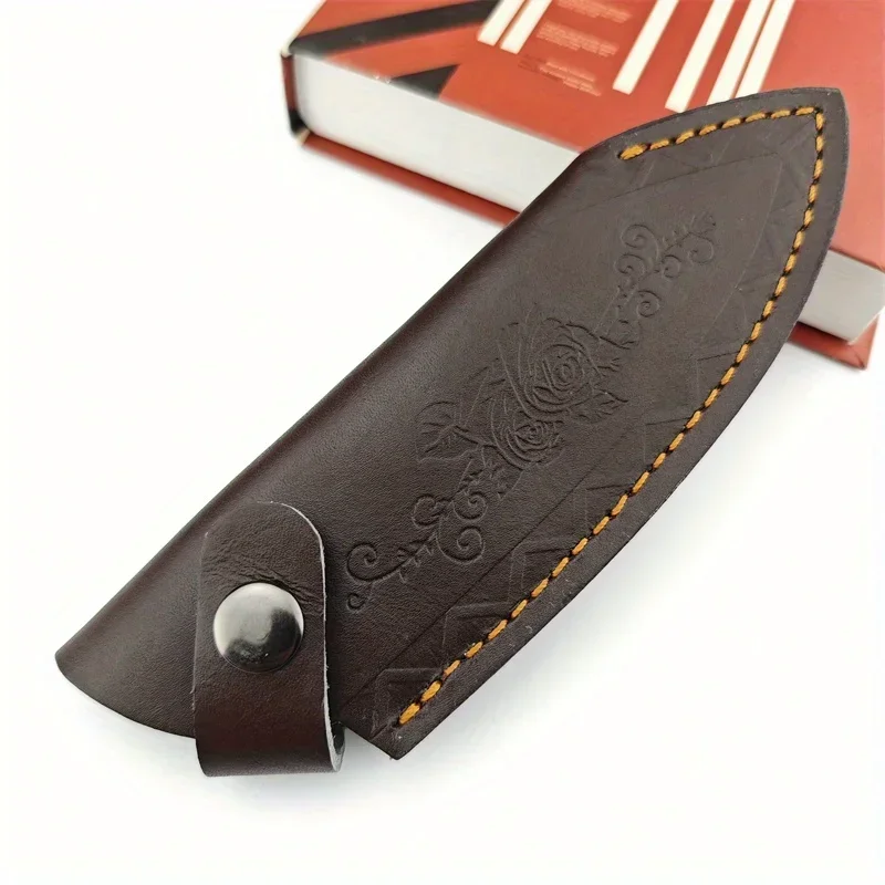 Vintage Collectible Knife - มีดพับพกพาพร้อมปลอกหนังวัวลายดอกไม้สไตล์วินเทจ ปลอกหนังแกะสำหรับเก็บเครื่องมือ พร้อมสายคาดเอว