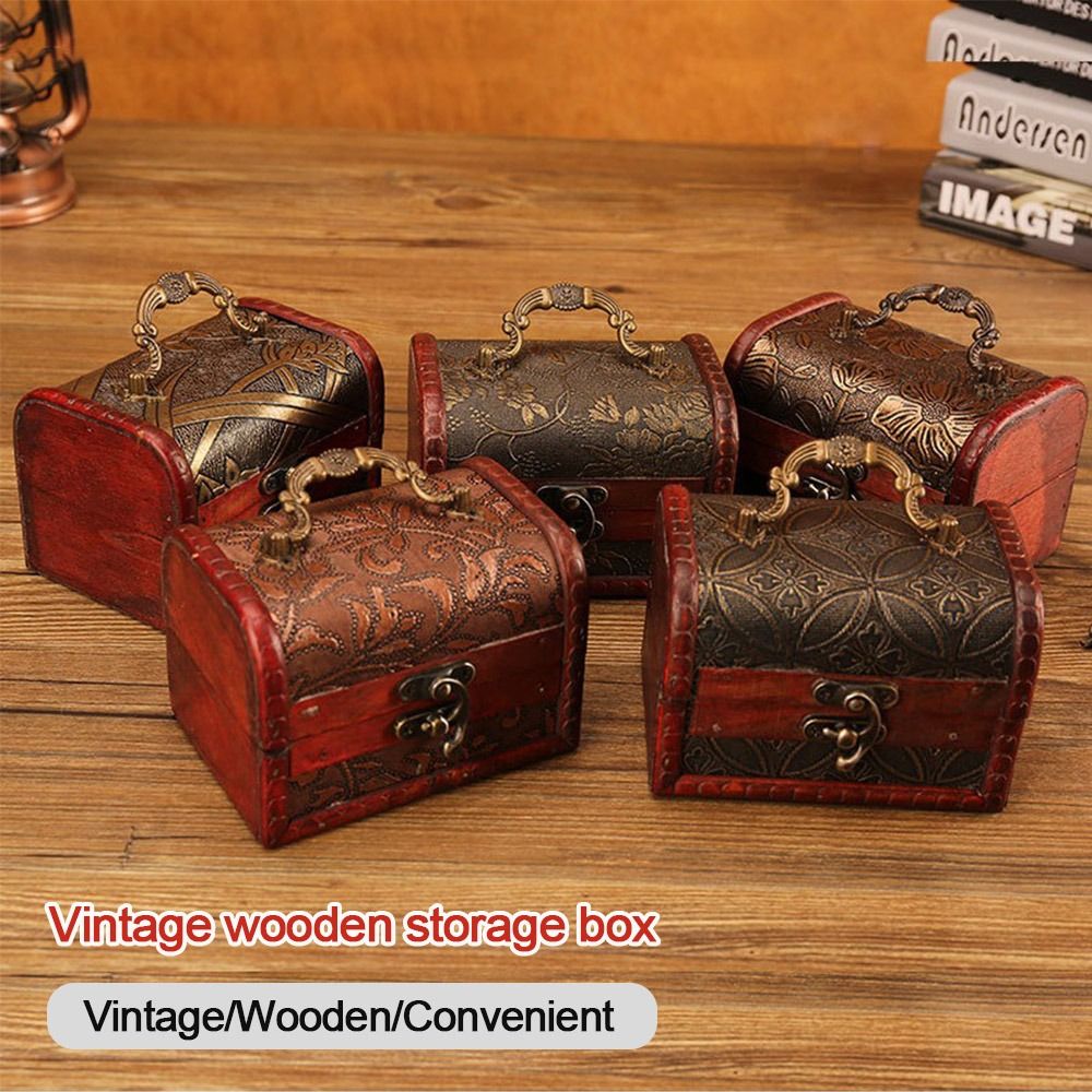 Vintage Collectible Show - กล่องเครื่องประดับไม้ขนาดเล็กสุดสร้างสรรค์ พร้อมหูหิ้ว กล่องเก็บของสไตล์วินเทจ ทำด้วยมือ กล่องสมบัติ งานศิลปะสะสม