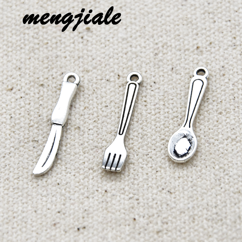 Vintage Collectible Knife - 30Pcsโบราณเงินช้อนส้อมคอลเลกชันจี้ช้อนส้อมมีดCharmsสำหรับเครื่องประดับทำอุปกรณ์