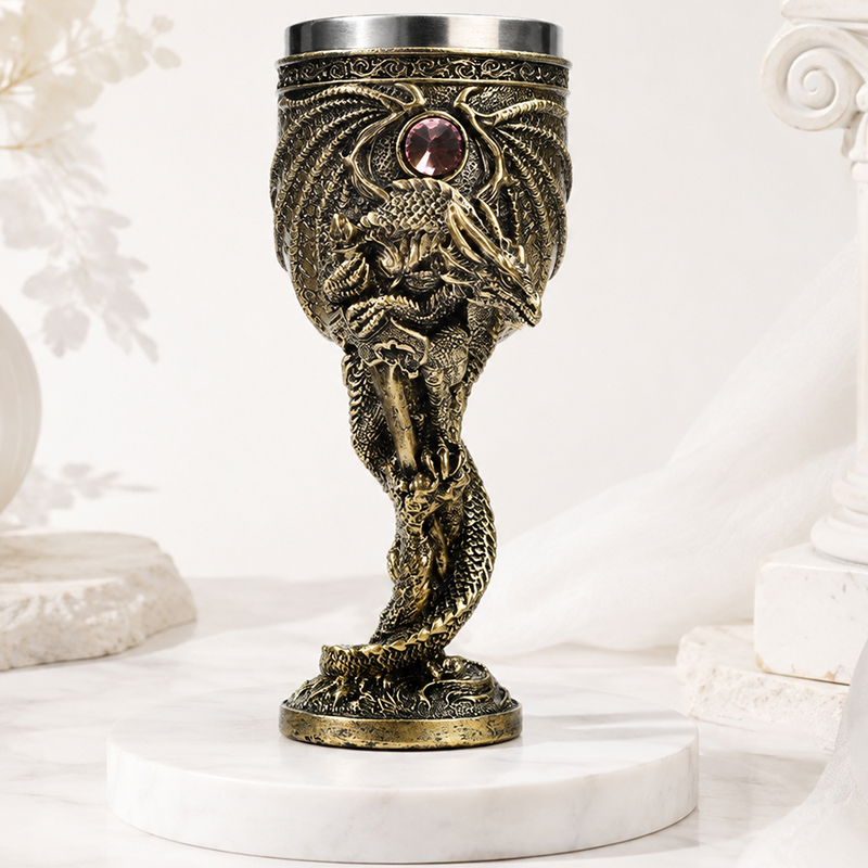 Collectible Vintage Wine - แก้วไวน์ลายกรงเล็บมังกรสไตล์วินเทจ พร้อมซับในสแตนเลส ถ้วยไวน์แฟนตาซียุคกลาง ถ้วยตกแต่งสไตล์กอธิค ของสะสม