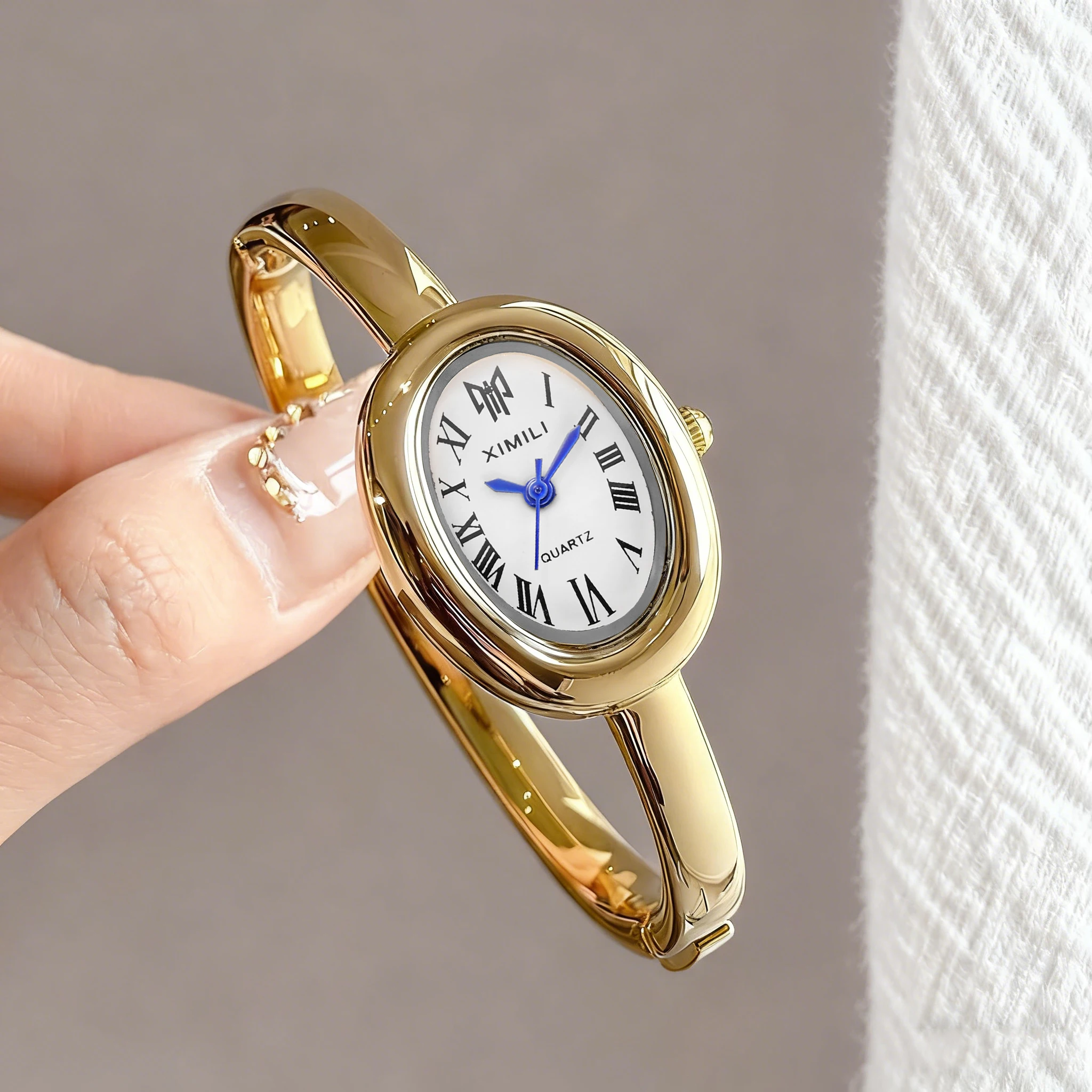 Vintage Watch Crystal - 2026XIMILI นาฬิกาวงกลมวินเทจสำหรับผู้หญิง, หน้าปัดสีขาวตัวเลขโรมันทองเปิดกำไลข้อมือควอตซ์นาฬิกาข้อมือ