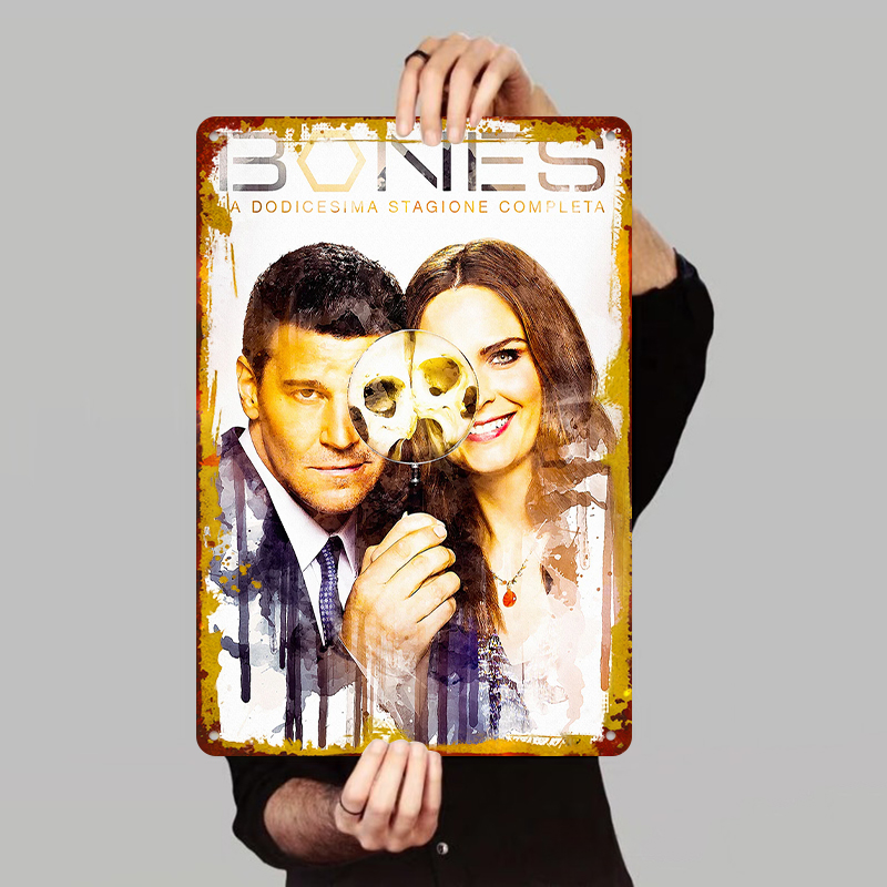 Vintage Collectible Show - ป้ายโลหะลาย Bones ซีซั่น 12 ของตกแต่งบ้านสไตล์วินเทจ ของสะสมจากภาพยนตร์และรายการโทรทัศน์